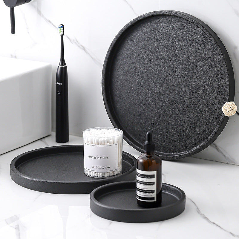 ถาดรูปวงกลมสีดำเนื้อทราย