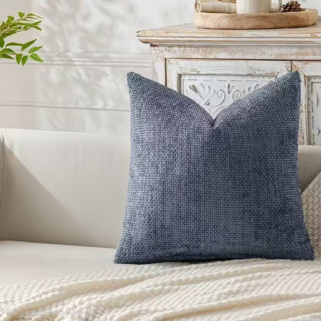 ปลอกหมอนอิงผ้าเชนิลล์เนื้อนุ่ม โทนสีน้ำเงินและฟ้า