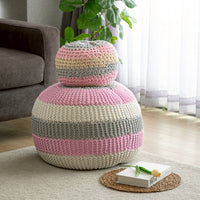 บีนแบ็กถักทรงกลมสีครีม เทา และชมพู