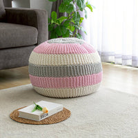 บีนแบ็กถักทรงกลมสีครีม เทา และชมพู