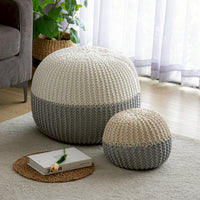 บีนแบ็กถักทรงกลมสีเทา และครีม