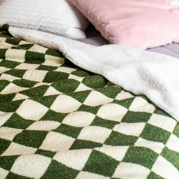 ผ้าห่มลายตารางสีเขียว
